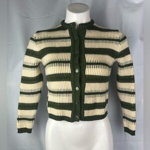 Vtg 70-80s Suomen Trikoo 100% Virgin Wool Crop Sweater Cardigan Finland Sz S